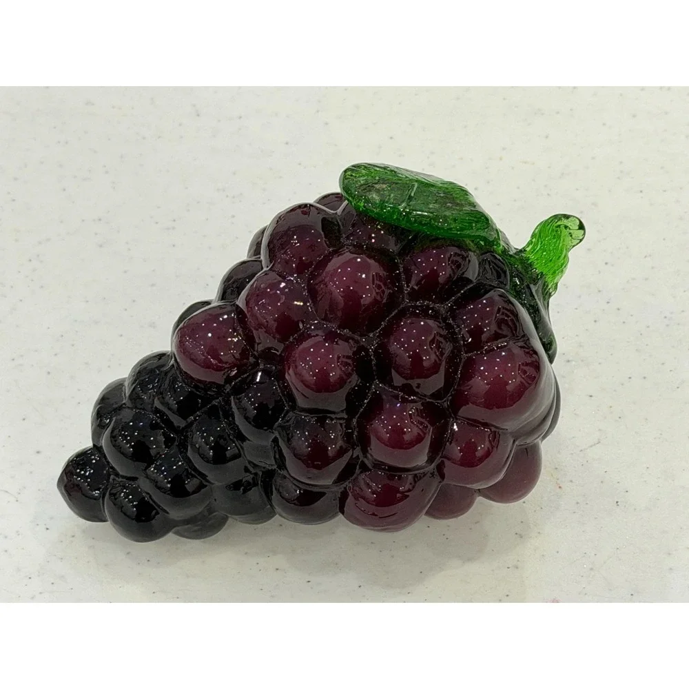 Art Glass Grapes Cluster Vintage Purple Fruit Sculpture Centerpiece 6